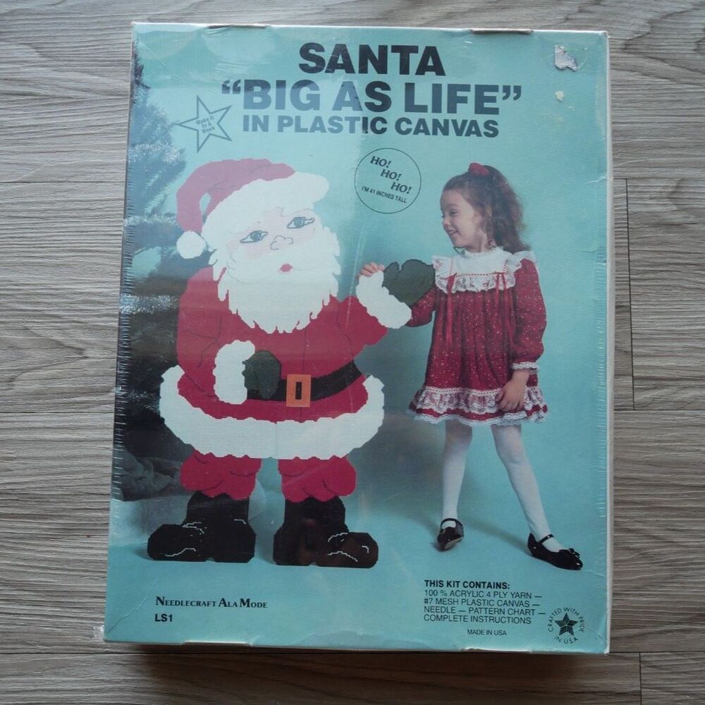 Vintage 1991 Santa Plastic Canvas Kit 41" Big As Life Needlecraft Ala Mode